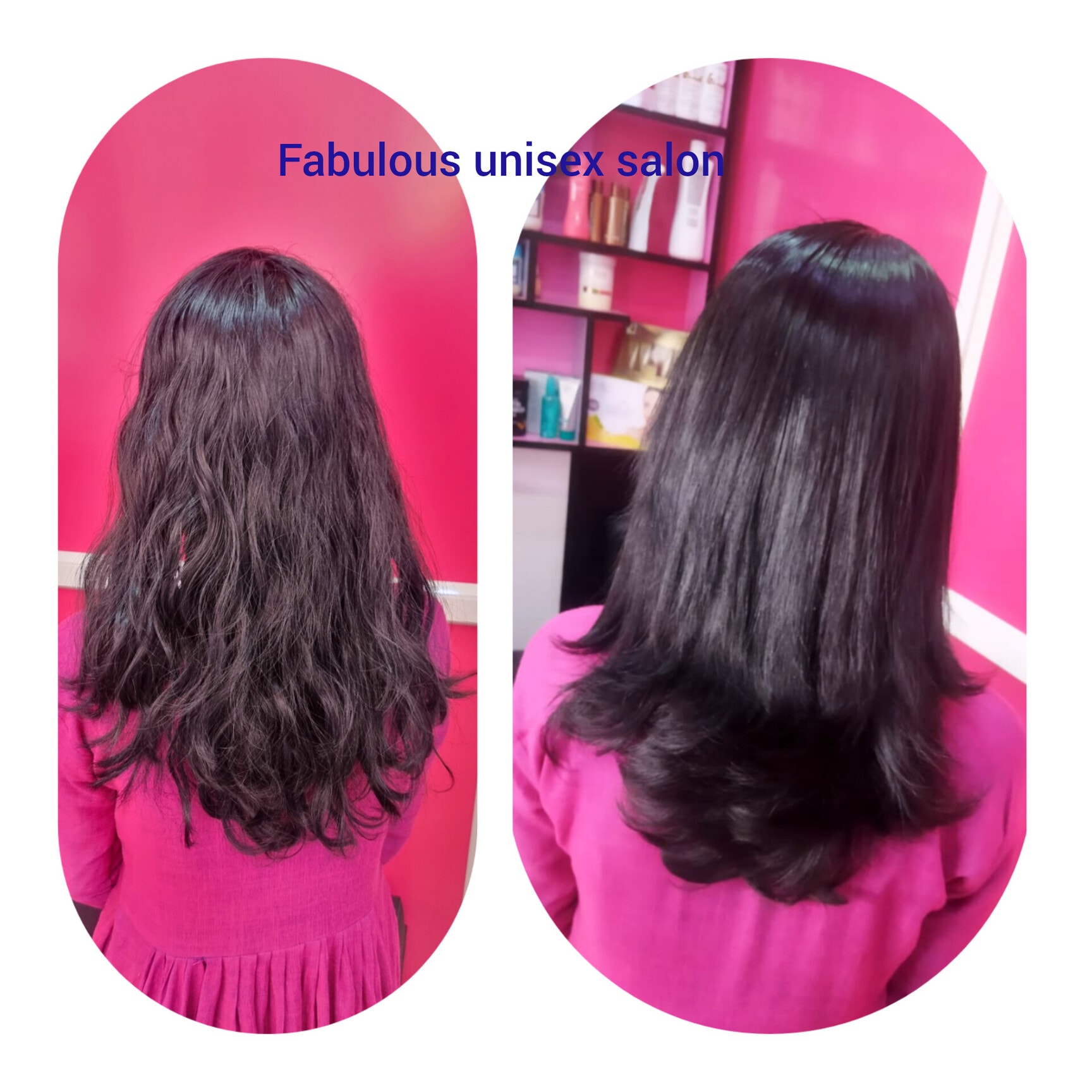 Before and after hair smoothening transformation done at the salon