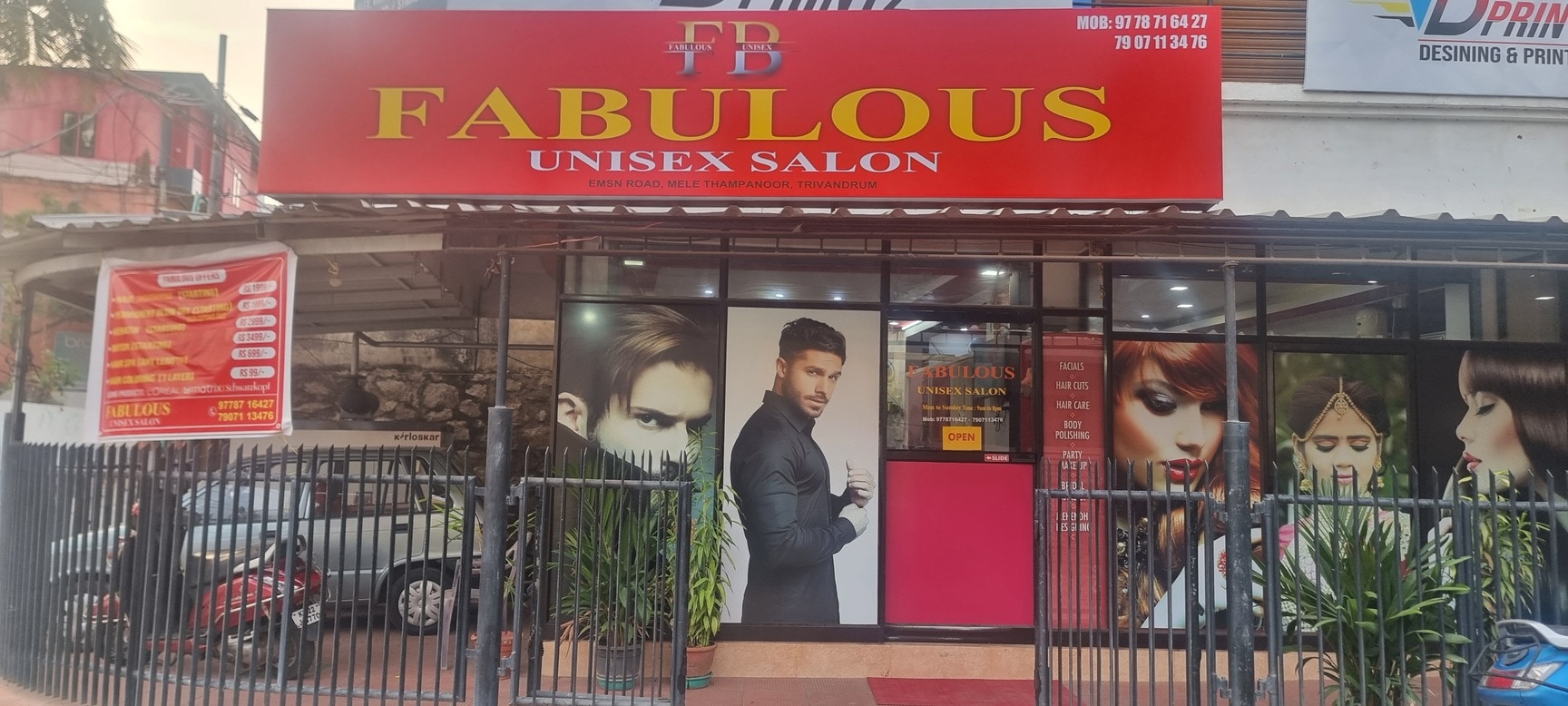 The real Fabulous Unisex Salon storefront on SS Kovil Road, Thampanoor